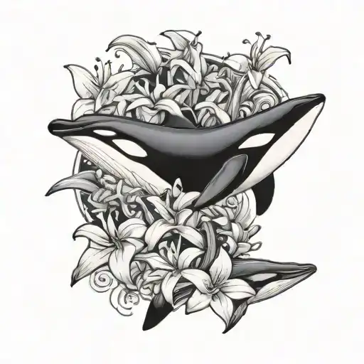 Orca Whale With Lily Flowers
