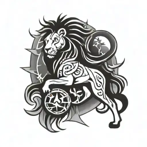 Outline Of Lion And Horse Around Runes