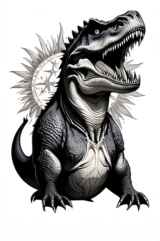 Father And Sun Dinosaur With A Star In The Back