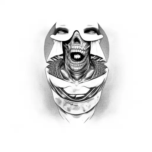 Zombie Mummy In Half Face Egyptian Sarcophagus