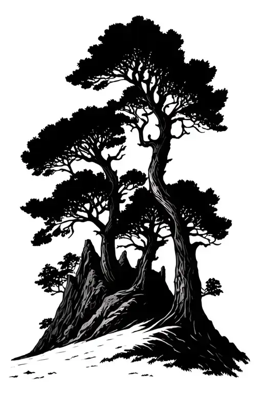 Trees Coming In One Side With Big Scottish Hills In The Background Representing Shooting