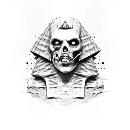 Zombie Mummy In Half Face Broken King Egyptian Sarcophagus