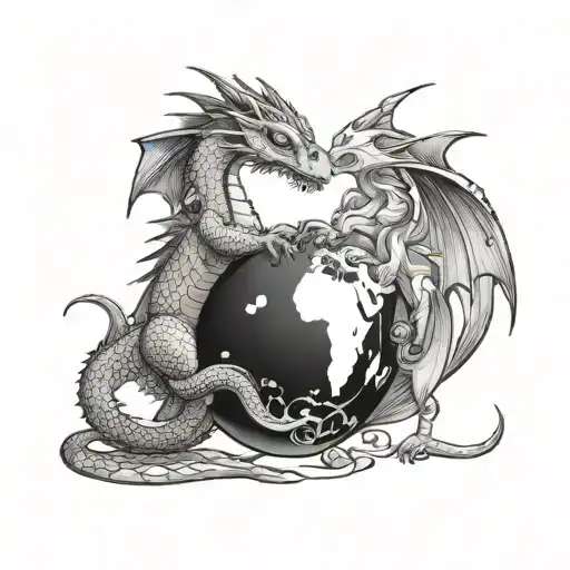 Feminine Little Dragon And A Globe Without Base