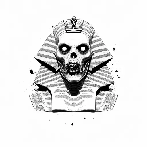 Zombie Mummy In Half Face Broken King Egyptian Sarcophagus