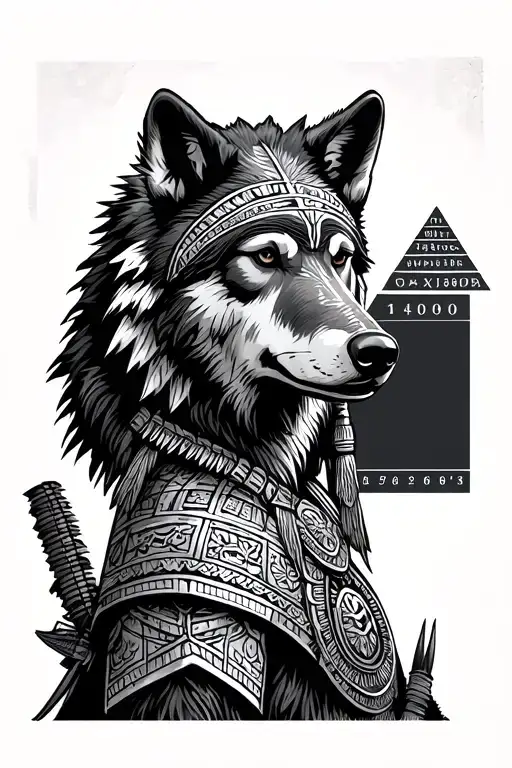 Aztec Bear And Wolf Warrior With Calendar And Pyramid