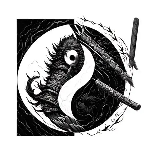 Samurai With Yin To Yang Symbol