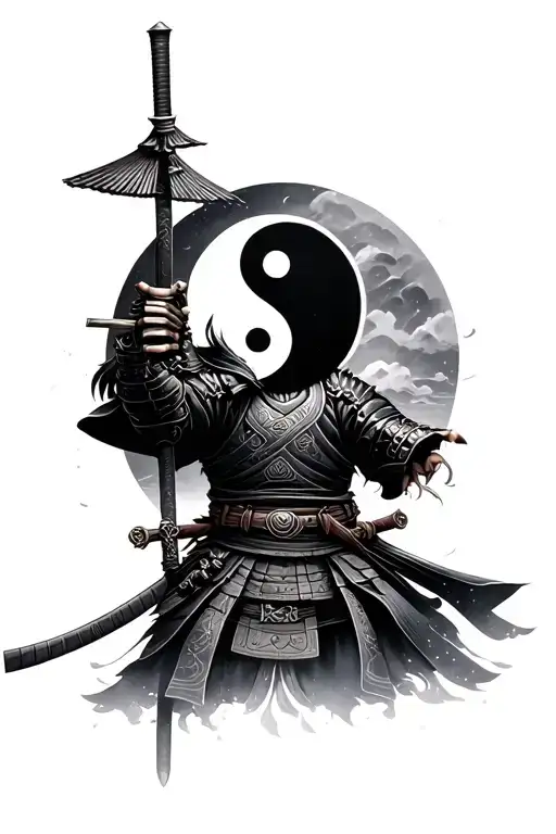 Samurai With Yin To Yang Symbol