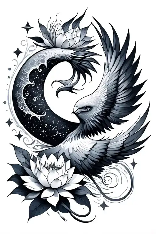 Unaloma With Moon -Phenix Stars And Lotus Flowers