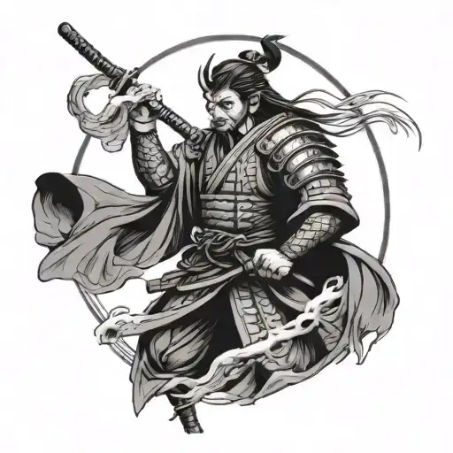 Samurai In Moon Merging Together