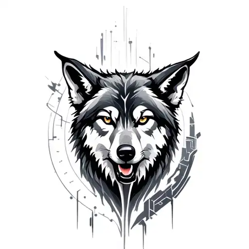 Cybersigilism Tattoo With A Wolf In The Middle