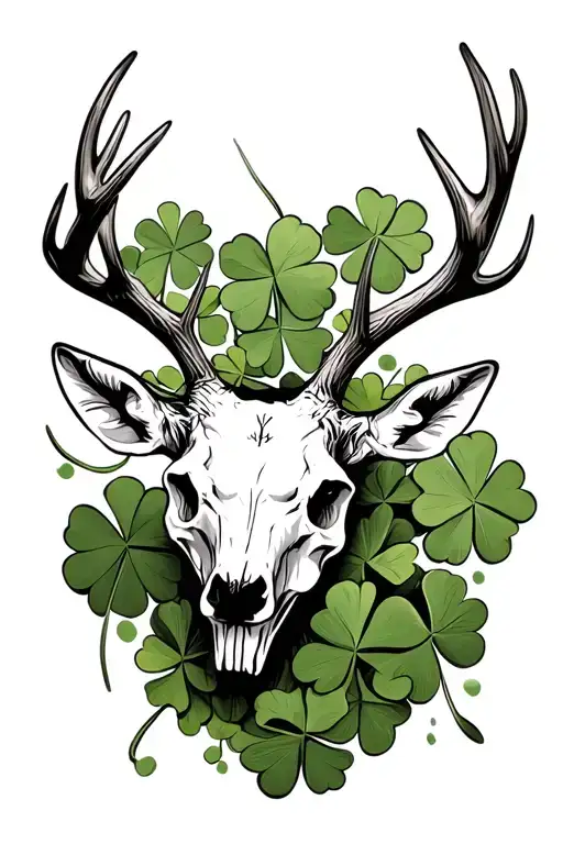 Irish Shamrocks With A Whitetail Deer Head Skull And Antlers