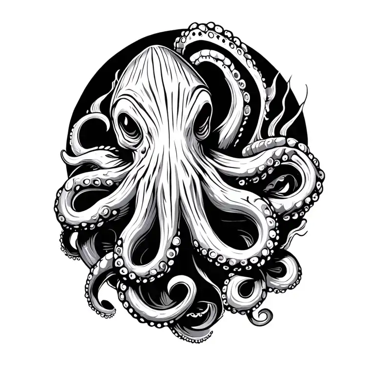 Wooden Octopus Wooden Fish Swimming Near