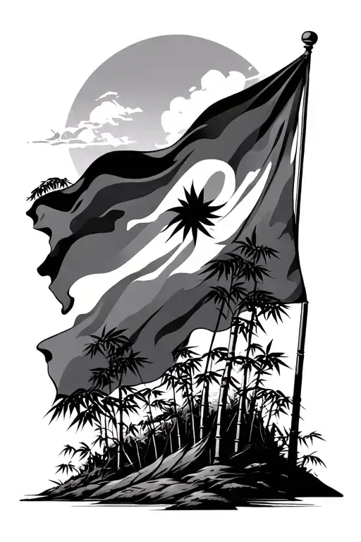 Yapese Flag Waving With Bamboo Forest