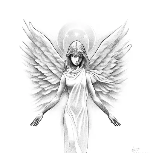 Female Guardian Angel With Its Body Turned To The Side
