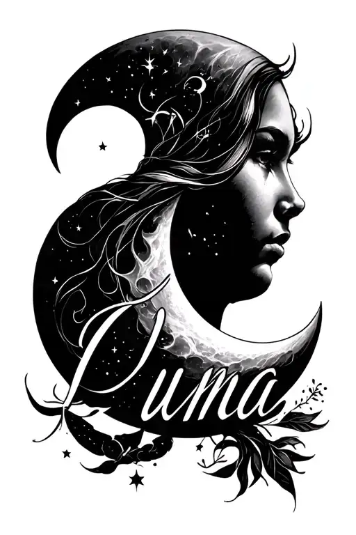 Luna In Script Lettering Tattoo With Moon Deigns For Forearm