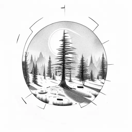 Mountians With A Tent Next To It And A Sun And Tress