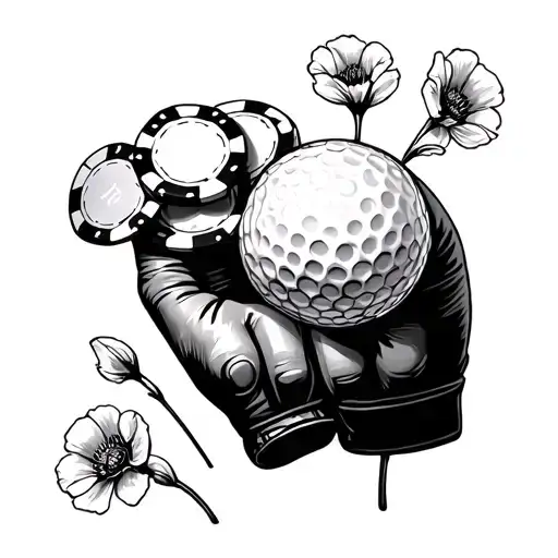 Poppy Flower Casino Chips Golf Ball Boxing Glove Holding