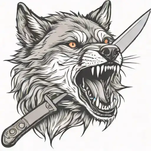 Wolf Holding A Knife In Its Mouth