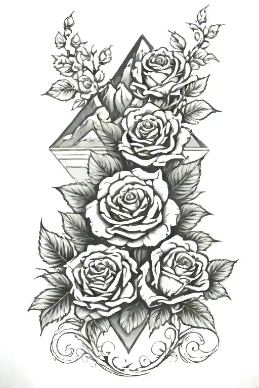 Mountains And Roses In The Background