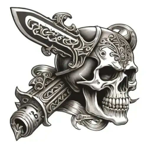Chicano Skull With Weapon Und Lettering