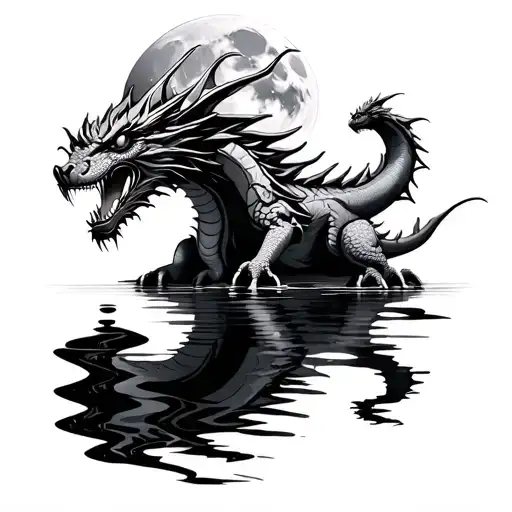 Full Moon Reflection In Water As Dragon