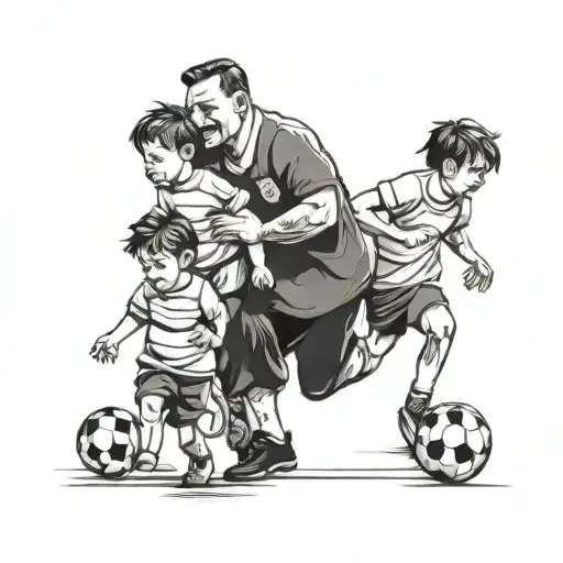 Father With Three Children Arriving At Football Stadium
