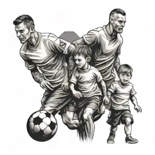 Father With Three Children In Football Stadium