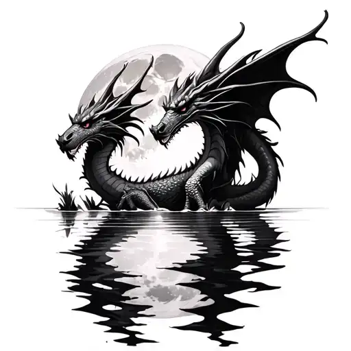 Full Moon Reflecting Into Water As The Moon Becomes A Dragon