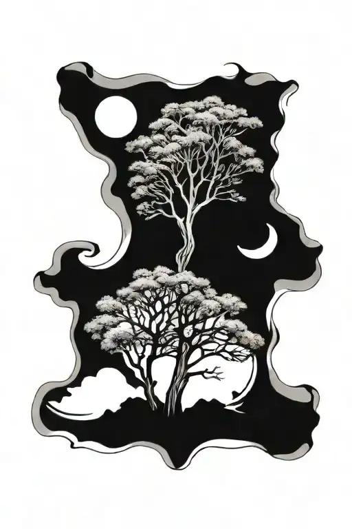 Tree Sketch Style With Line Patterns Around It