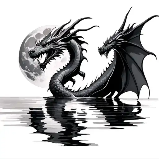 Full Moon Reflecting Into Water As A Dragon