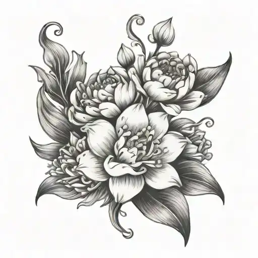 Lily Of Valley And Peony Flower Intertwined