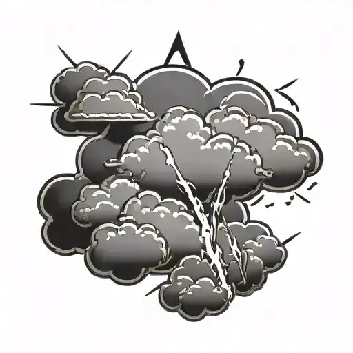 Cloud With Thunder And Sun Minimalist Tattoo Outline Only