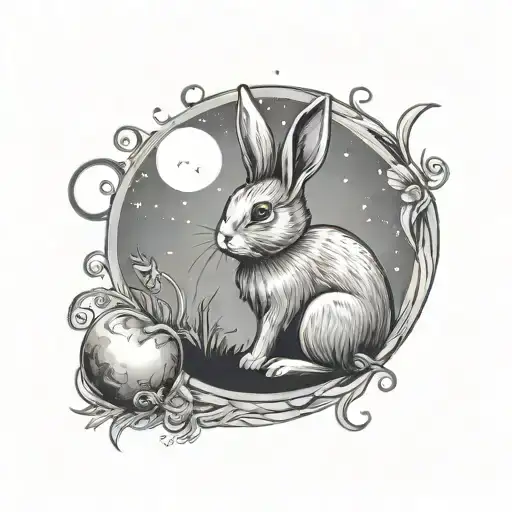 A Cute Bunny Sitting Down Looking Up At A Heart Moon