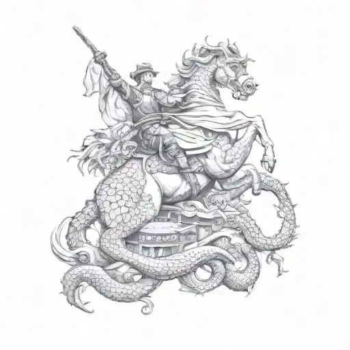 A Statue Of A Man Riding A Horse On Top Of A Dragon
