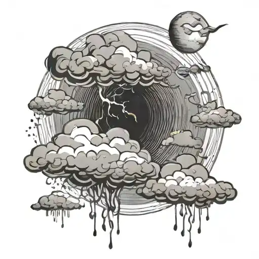 Thunder Clouds With Rain And Moon