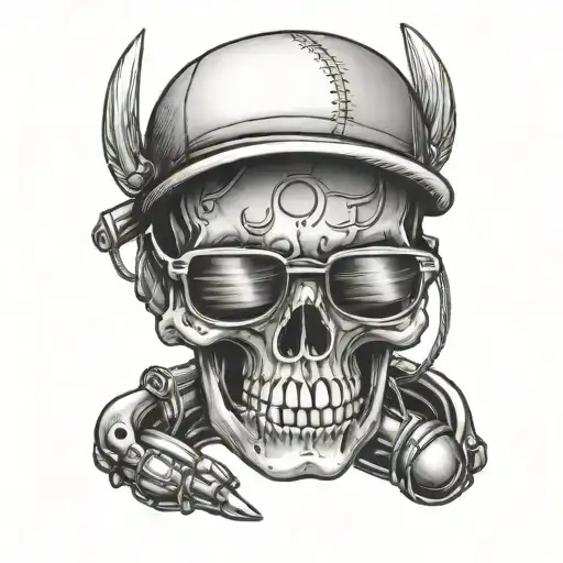 Skull With Baseball Stitches From Back To Front Of Head Wearing Squints Glasses