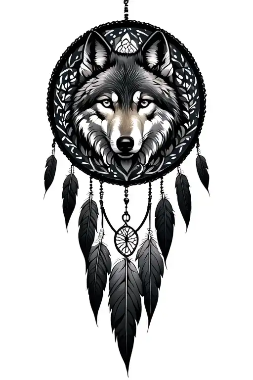 Dream Catcher With Wolf In The Middle