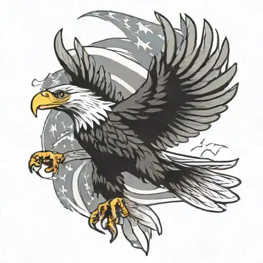 Eagle Flying With Wings Open American Flag