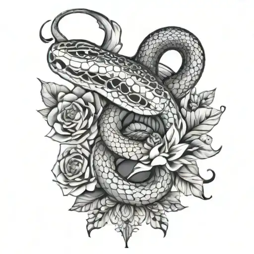 Snake Wrapped With Mandala And Flowers Intertwined