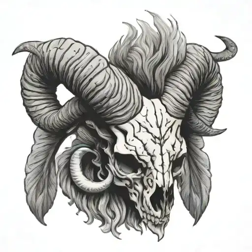 The Skull Of A Ram Whose Horns Extend Onto The Neck And Shoulders