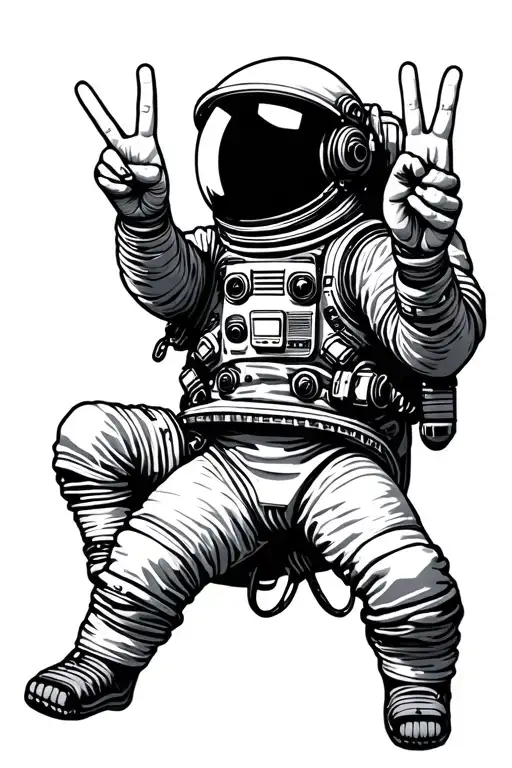 Astronaut Floating Holding Peace Sign