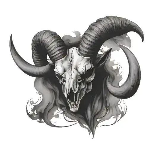 Ram Skull On Chest With Long Horns That Go Onto Neck