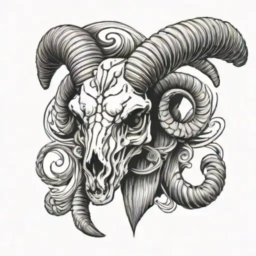 Ram Skull On Chest With Long Horns That Go Onto Neck