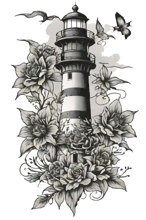 Lighthouse Standing Tall With State Flowers Growing
