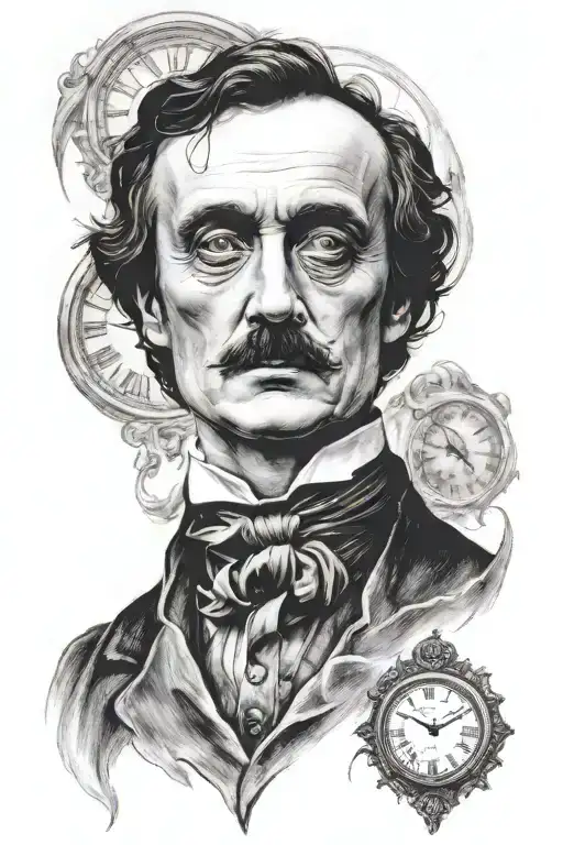 Edgar Allen Poe Face With Clock Melting