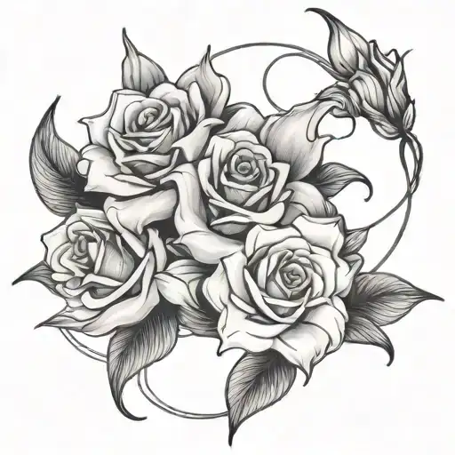 Roses Intertwined With Lily Flower