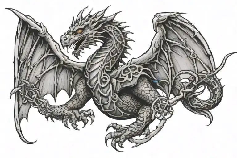 Welsh Dragon Wrapped In Celtic Band