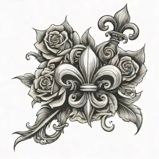 Fleur De Lis With Roses And Dove Dying Up To The Sun