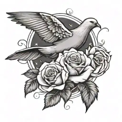 Roses And Dove Flying Up To The Sun