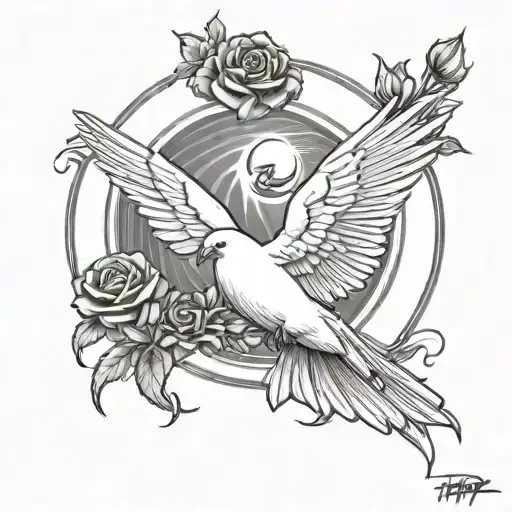 Print Papa 10-23-24 With A Dove Surrounded By Roses Flying Up The Sun
